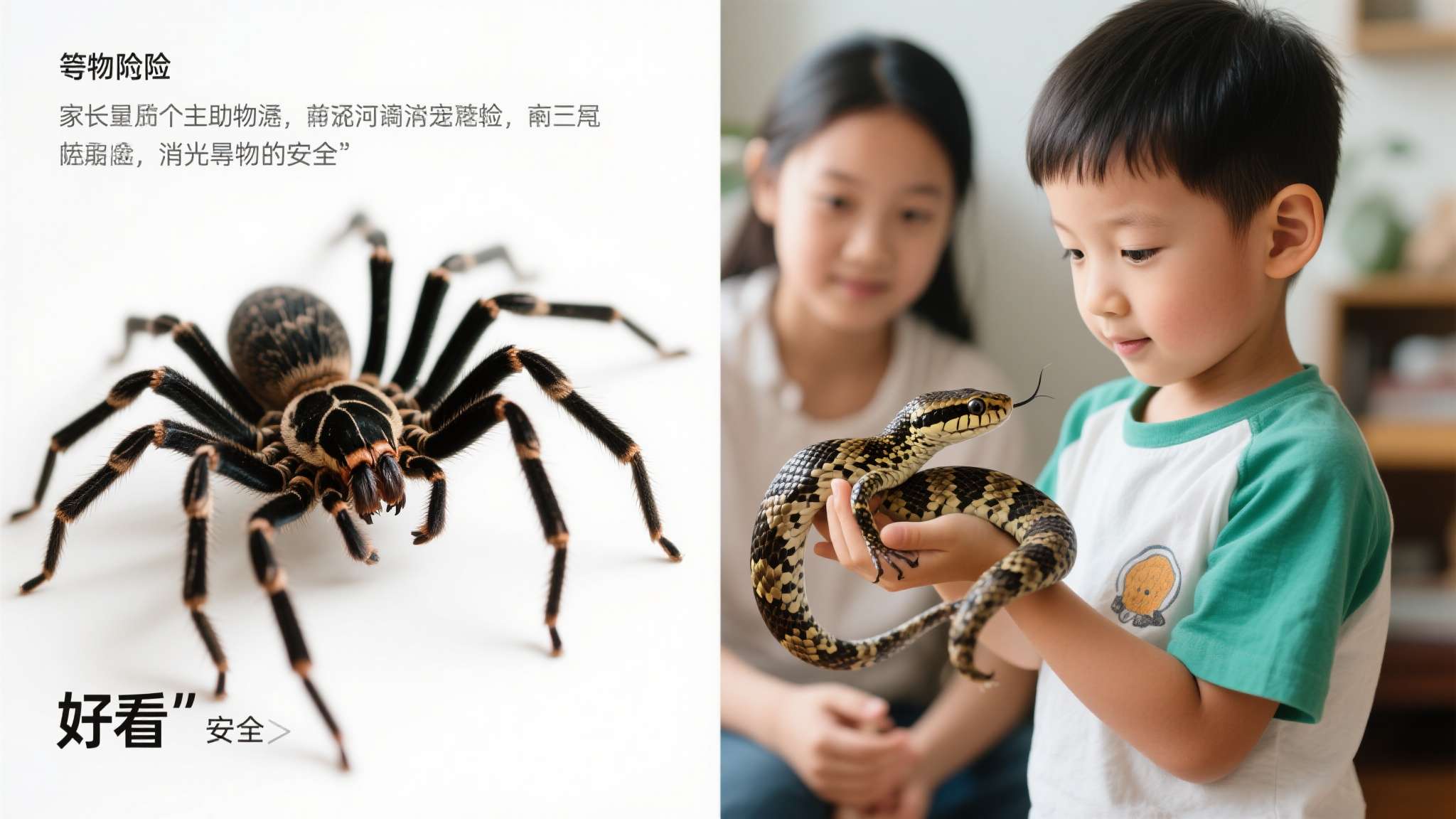 家长应主动与孩子沟通异宠饲养的风险，尤其是毒蛇、毒蜘蛛等高危物种，让孩子了解"好